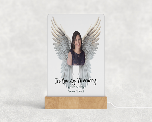 Memorial Angel Wings Light-Up Plaque with Wooden Stand