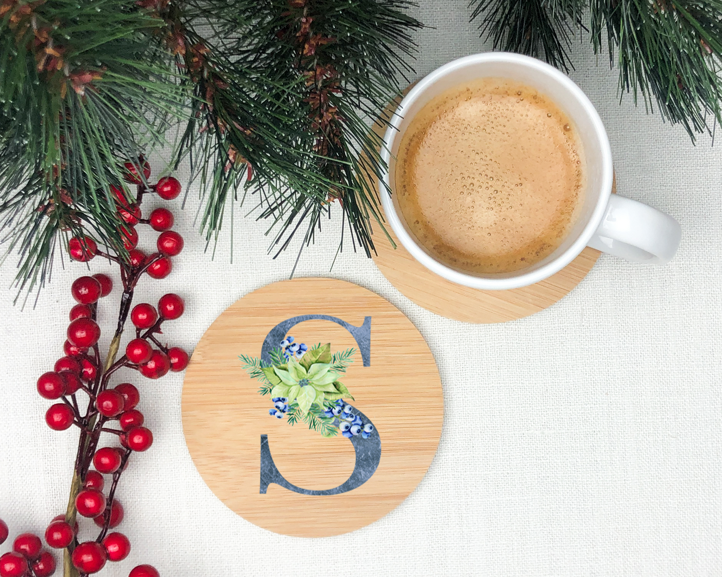 Blue Christmas Wooden Coaster