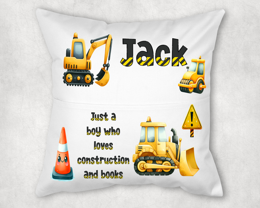 Construction-Themed Personalized Book Pillow