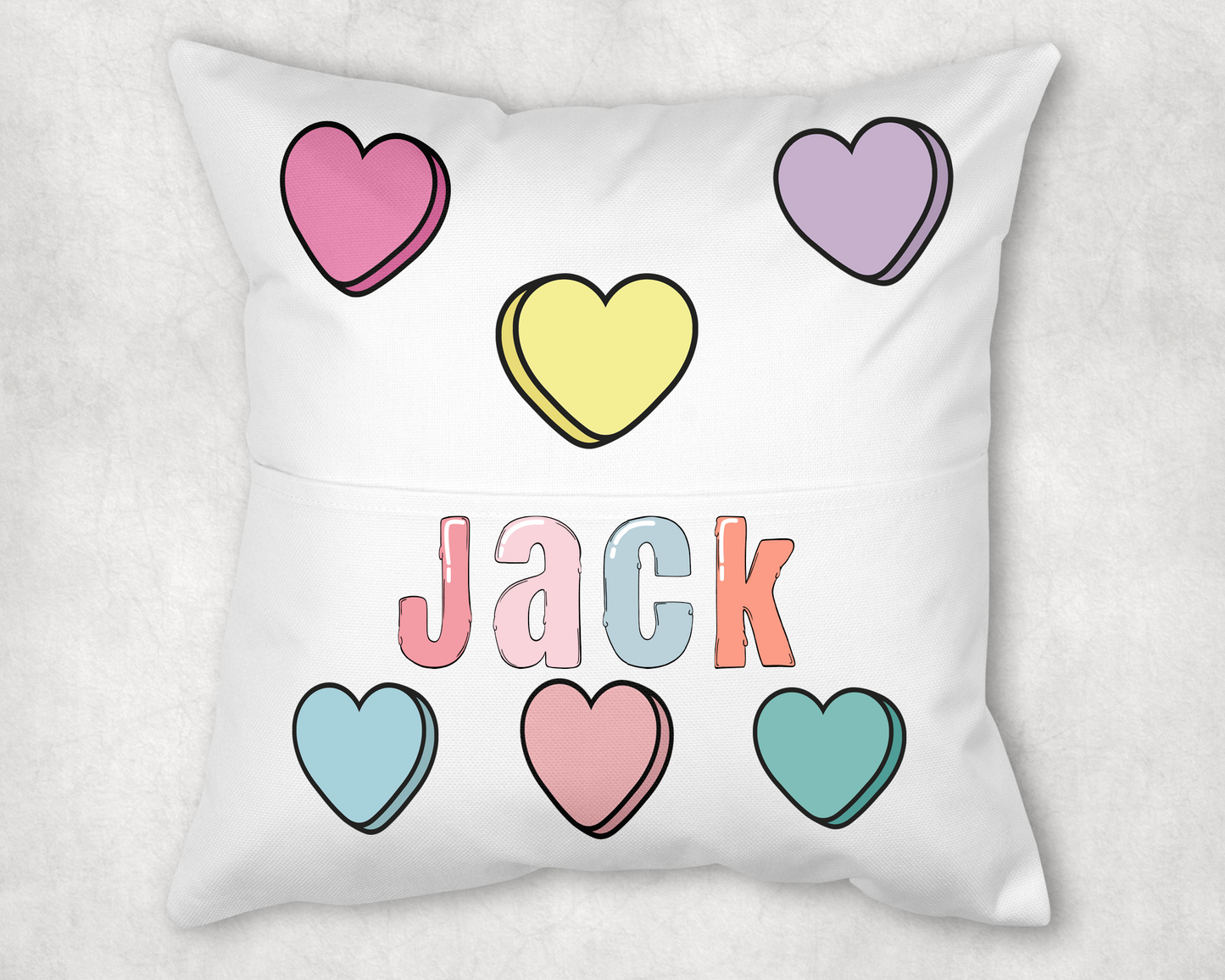 Conversation Heart-Themed Personalized Book Pillow