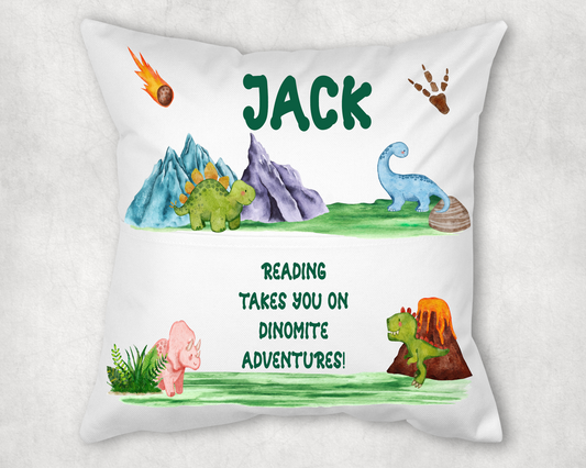 Dinosaur-Themed Personalized Book Pillow