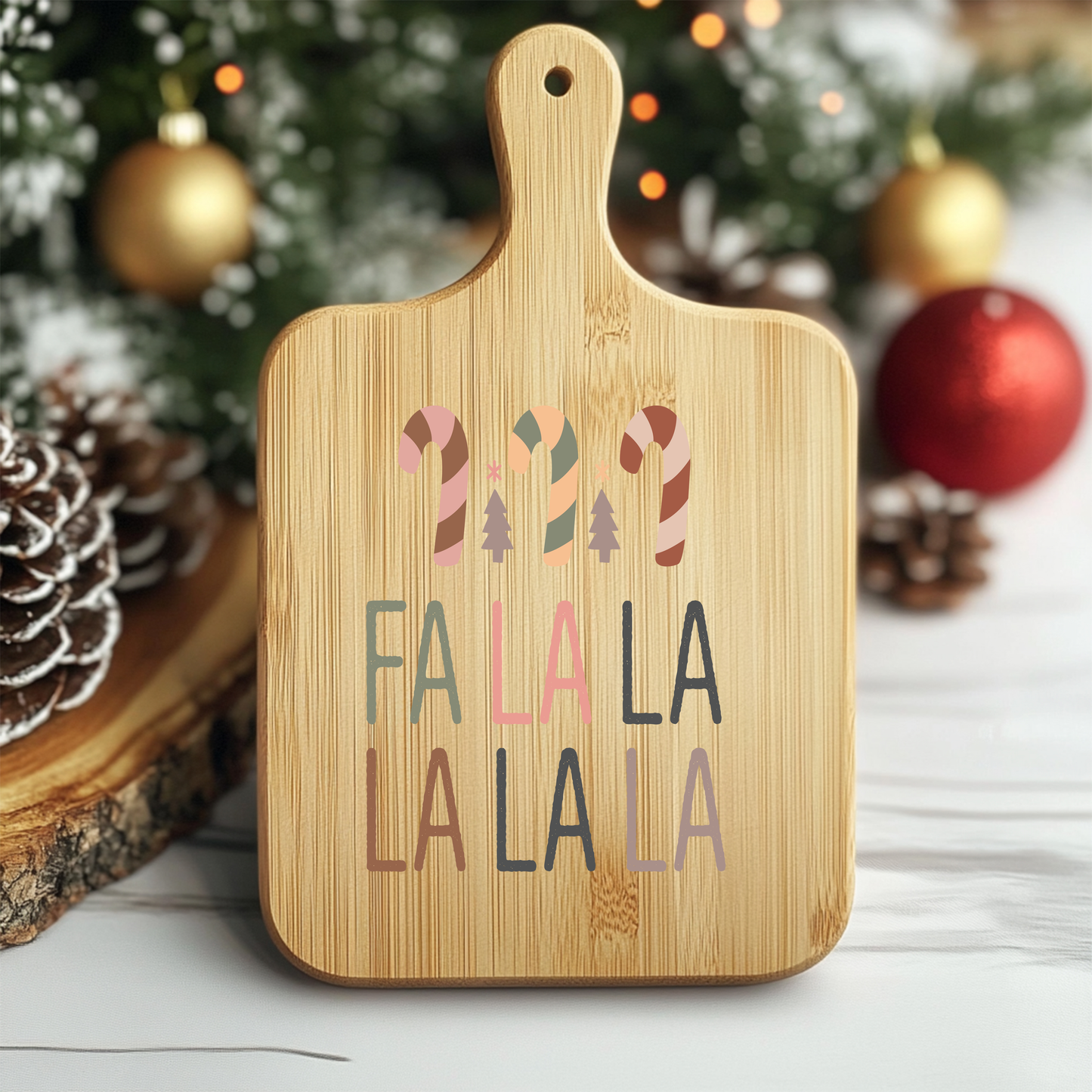 "Fa La La La" Christmas-Themed Wooden Cutting Board