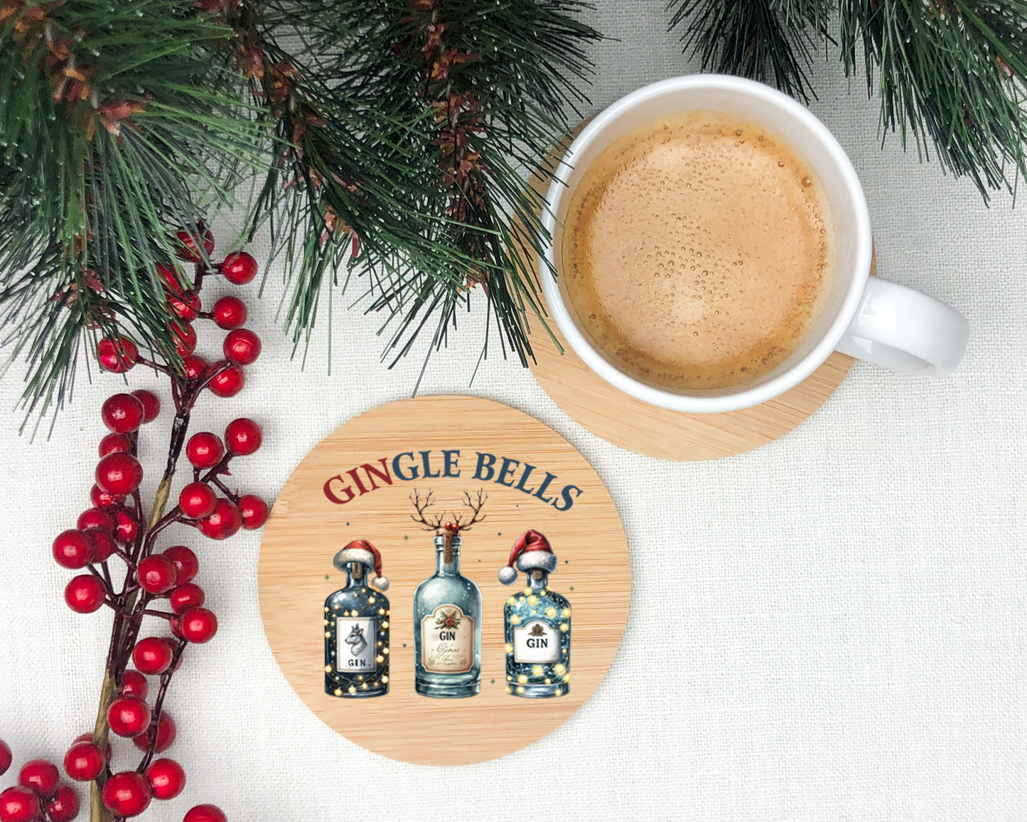 Gin Gle Bells Wooden Coasters