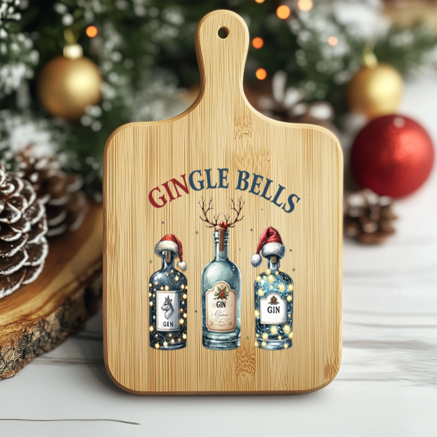 Gin Gle Bells Wooden Cutting Board