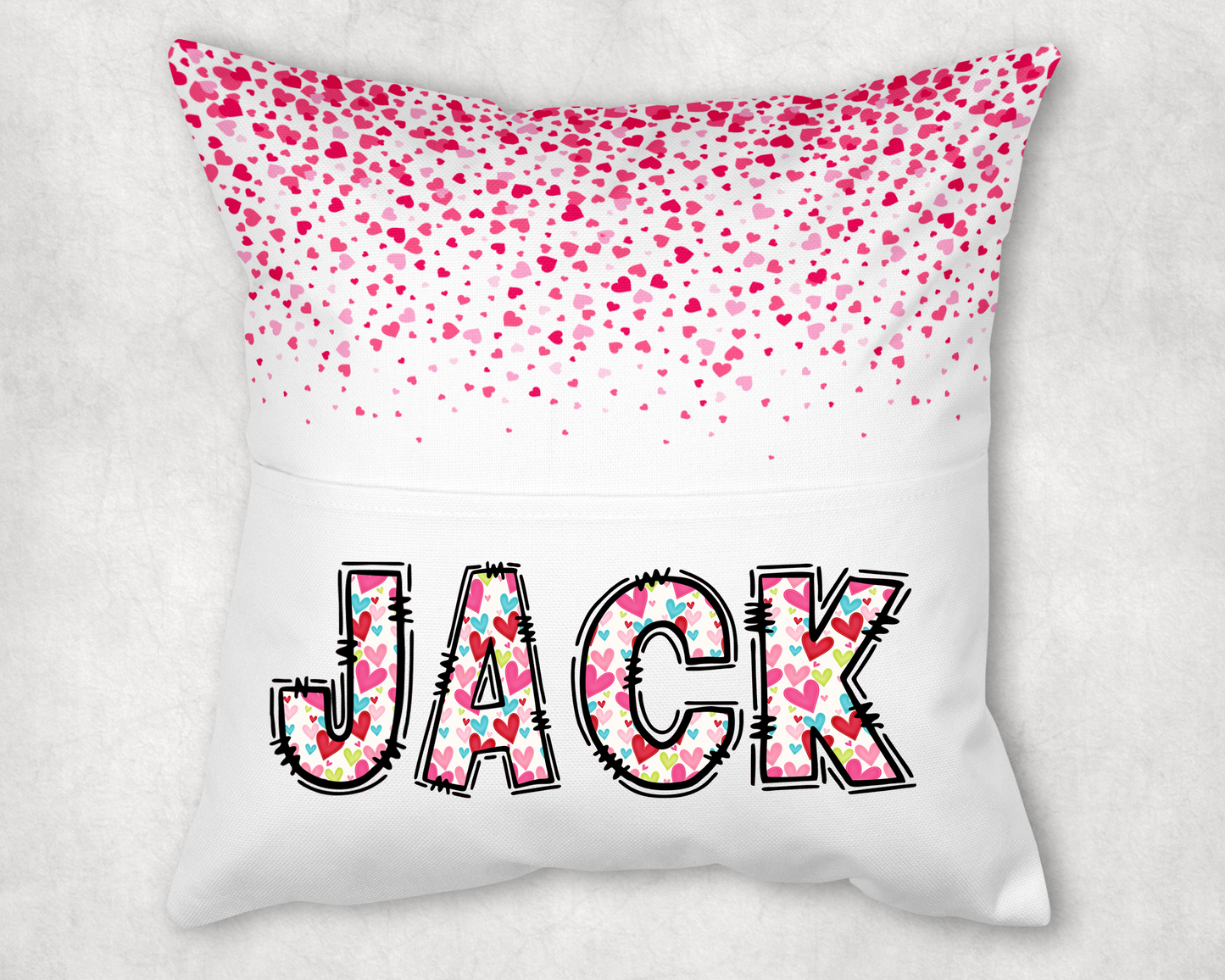 Hearts Name Doodle-Themed Personalized Book Pillow