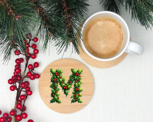 Holly Initial Wooden Coaster