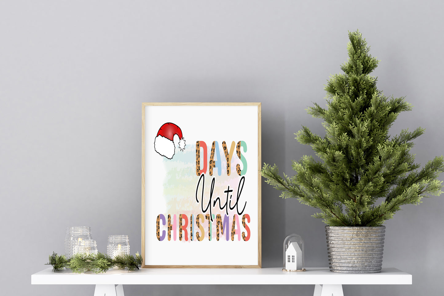 Leopard Christmas Count Down Dry Erase Sign