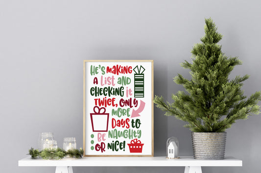 Making A List Christmas Count Down Sign Dry Erase Sign