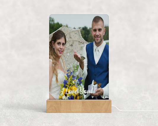 Personalized Photo Light-Up Plaque with Wooden Stand