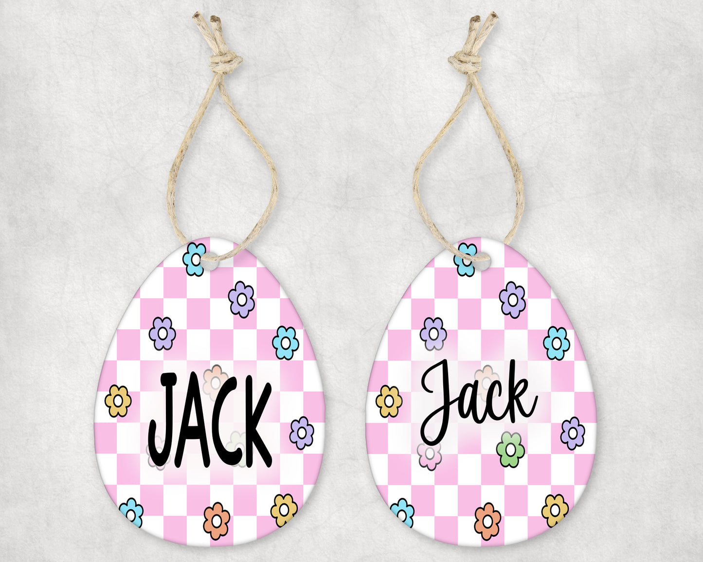 Pink Checkered Flower Easter Tag