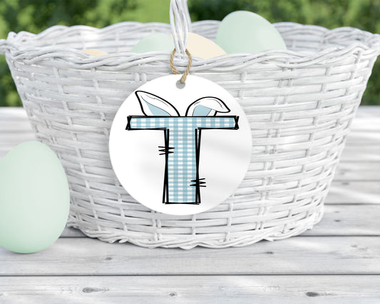 Plaid Initial Easter Tag