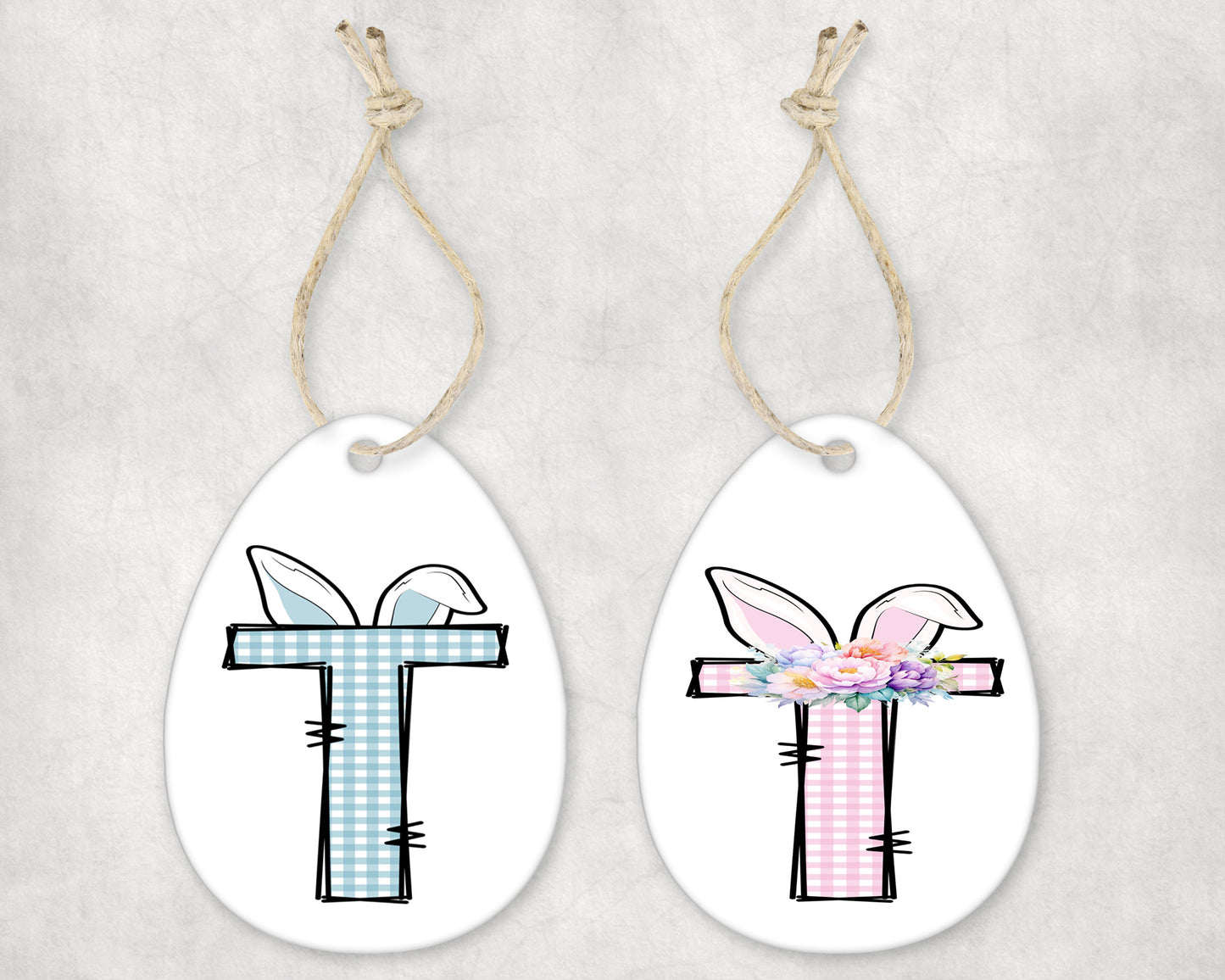 Plaid Initial Easter Tag