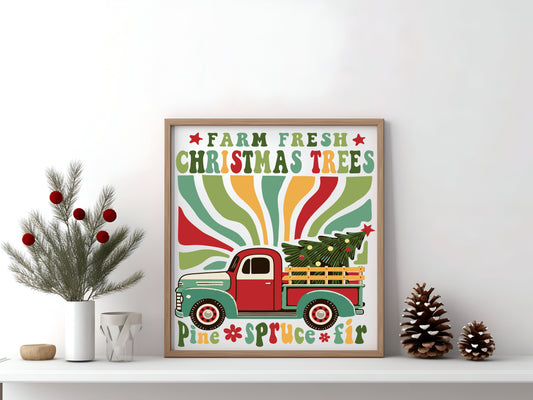 Retro Boho Farm Fresh Christmas Tree Sign