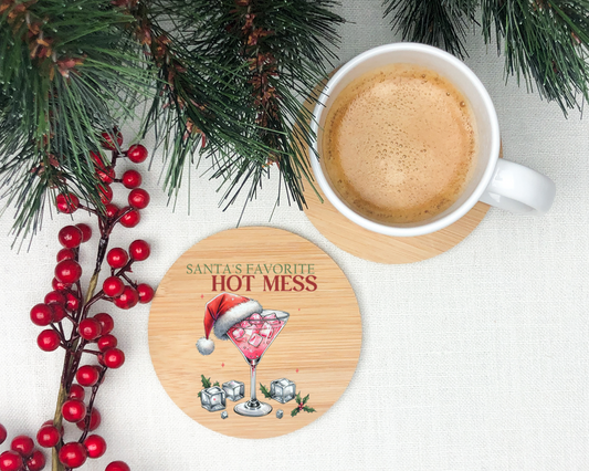 Santa's Favorite Hot Mess Wooden Coaster