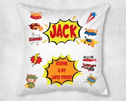 Superhero-Themed Personalized Book Pillow