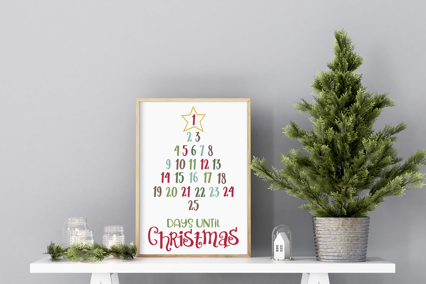 Number Tree Christmas Count Down Dry Erase Sign