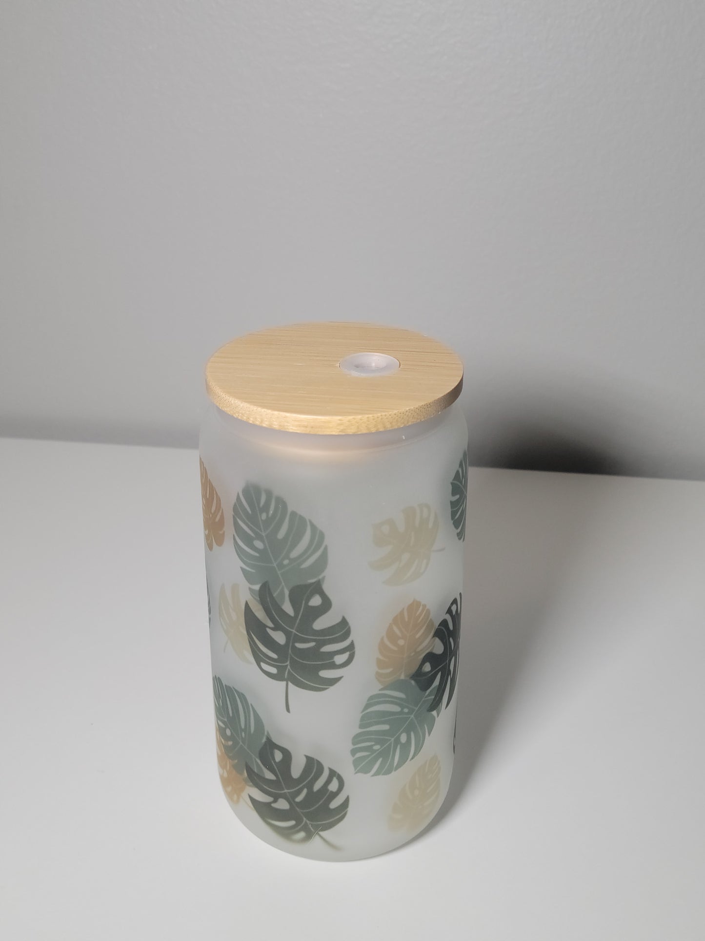 Monstera Frosted Beer Can Glass