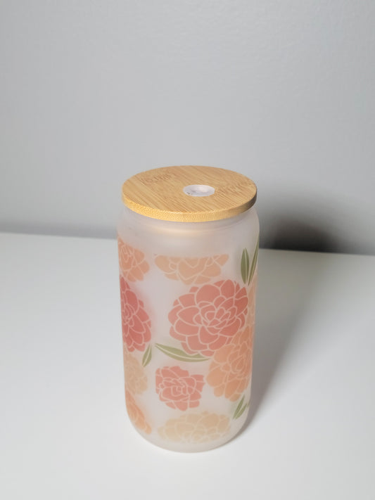 Peonies Frosted Beer Can Glass